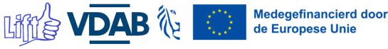 Banners met logo's van Lift, VDAB, Europese unie en Vlaanderen